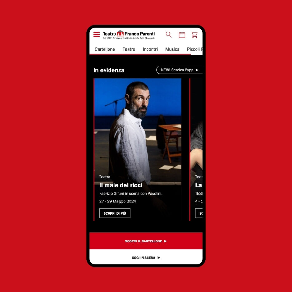 La visualizzazione mobile della homepage del sito del Teatro Franco Parenti