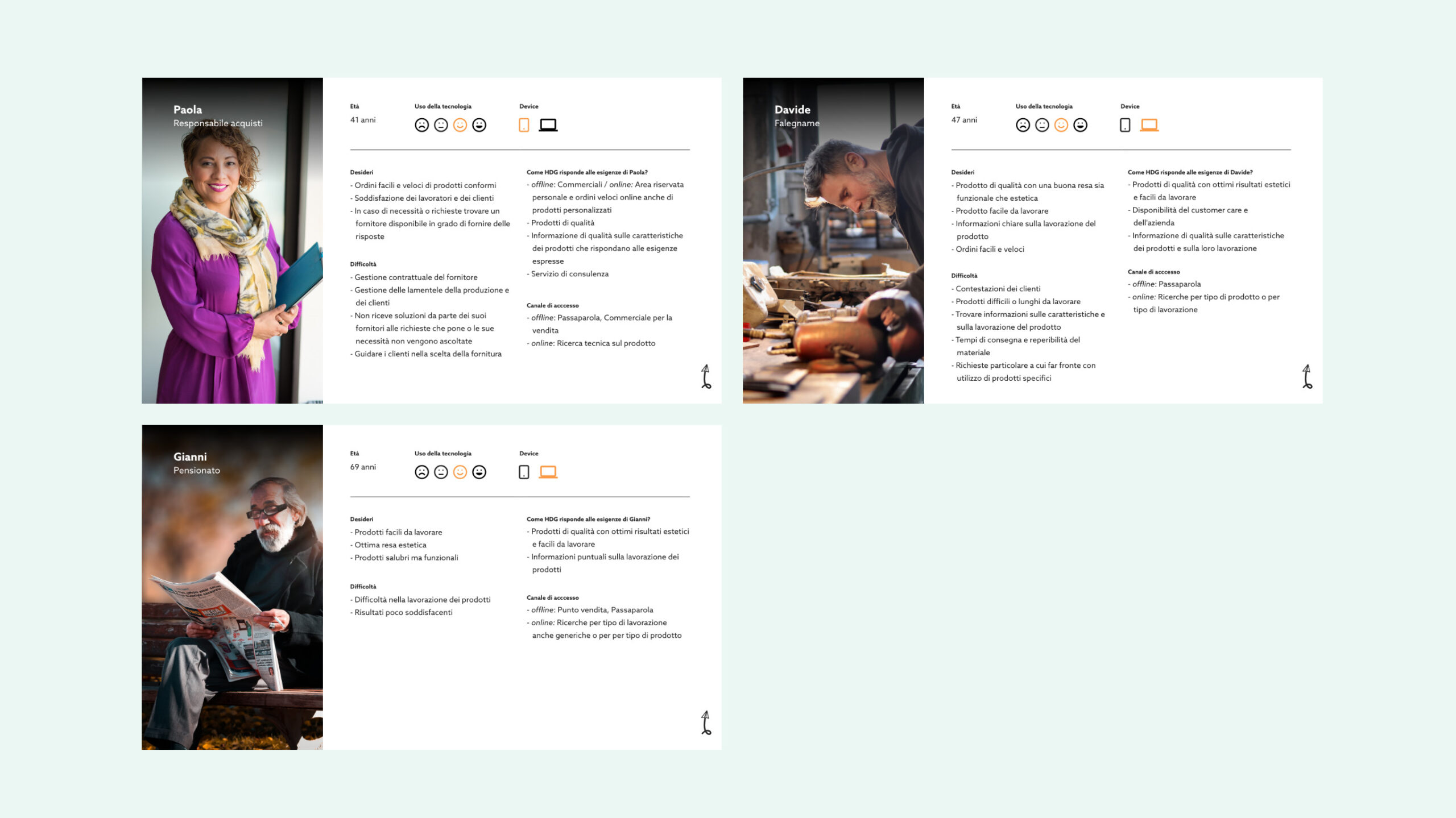 Grafica con lo studio delle user personas per HDG.