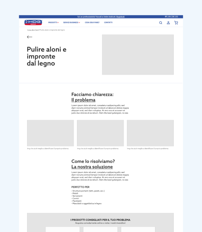 Wireframe di una langing page per HDG.