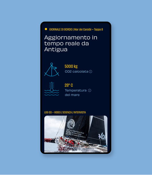 Lo screenshot di una pagina web in versione mobile del sito Around The Blue che mostra i dati di una singola tappa.
