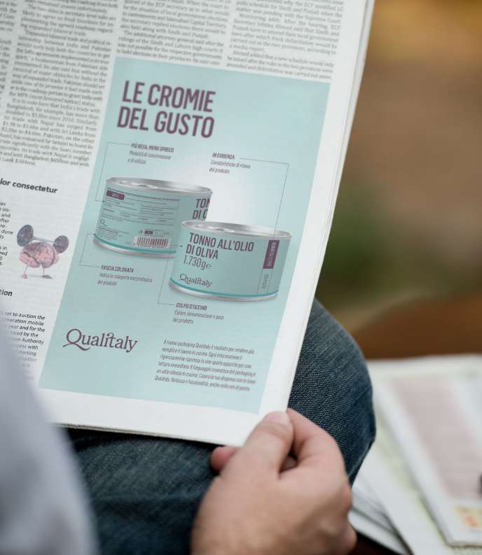 Qualitaly product identity food - pubblicità in una pagina di un quotidiano.