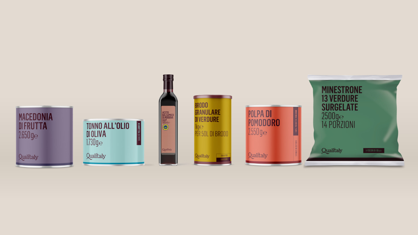Product identity food – insieme dei packaging prodotti per Qualitaly, premiati in vari contesti