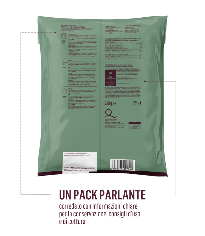Qualitaly product identity food - il packaging parlante in tonalità verde che PaperPlane ha realizzato per i prodotti surgelati.
