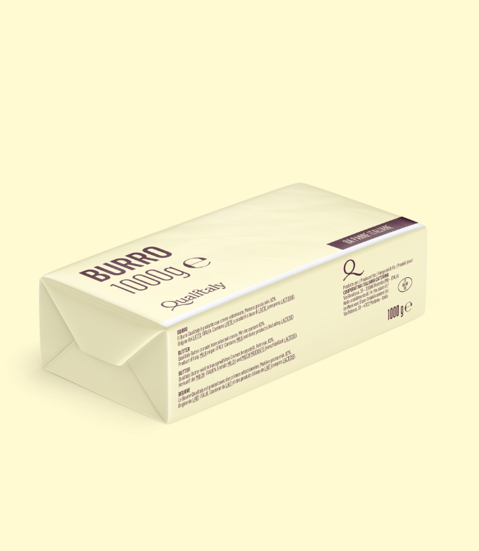 Qualitaly product identity food - il packaging in tonalità crema che PaperPlane ha realizzato per il burro.