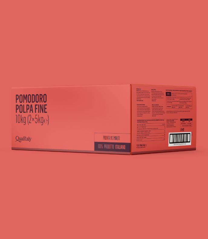 Qualitaly product identity food - il packaging in tonalità azzurra che PaperPlane ha realizzato per la polpa di pomodoro fine.