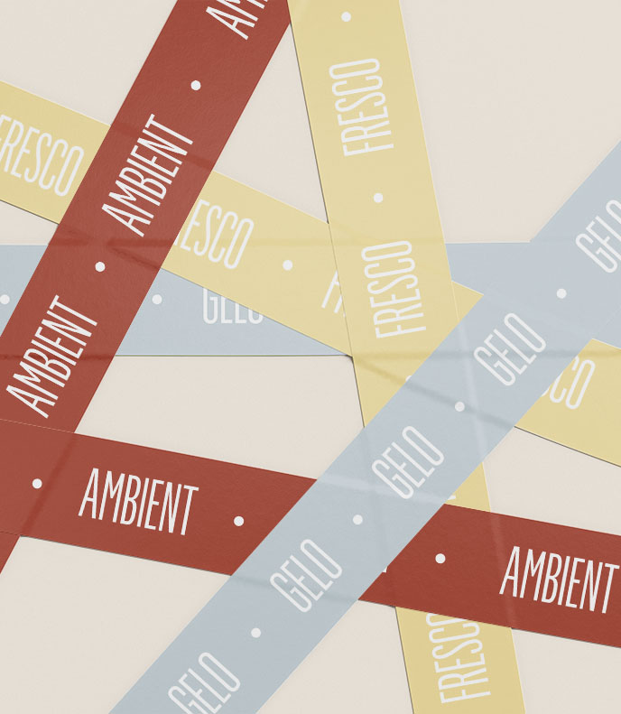 Design di mockup per etichette ambient, gelo e fresco.