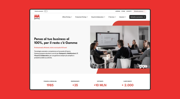 La homepage del sito di Gamma dove lo storytelling è orientato al target con un flusso di contenuti che presenta i servizi attraverso i bisogni che vanno a risolvere